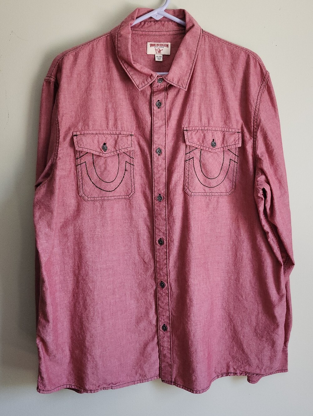 True Religion Western LS Utility Button Embroidered Cotton Red Mens Size 2XL EUC